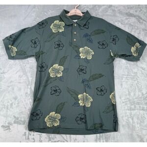 Tropical Cotton Polo Shirt Mens Large Green Tropical Hawaiian Button Up